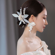 韩式新娘婚纱头饰，香槟色缎面铃兰头花，影楼拍照旅拍发饰发夹