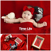 儿童摄影新年红色主题百天宝宝拍照道具毛线毯子毛绒斑马装饰摆件