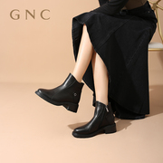 GNC时装短靴女2023冬季商场同款黑色真皮粗跟简约高级感女靴