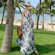泰国出游裙子碎花背带裙长裙，女夏海边穿搭沙滩，裙高级感吊带连衣裙