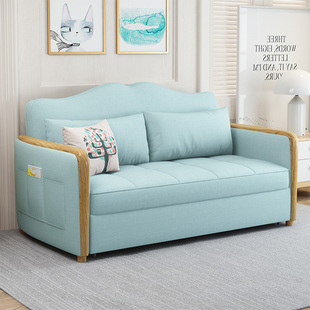 北欧多功能沙发床可折叠客厅，双人两用1.5小户型实木，1.8布艺小沙发