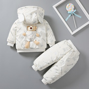 婴儿冬装棉衣套装加厚男0-1岁半2两件套衣服，秋冬季外出服宝宝棉袄