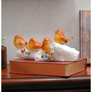 美式乡村陶瓷鸟动物小工艺品艺术品摆设房间置物架装饰品可爱摆件