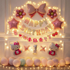 宝宝生日快乐装饰用品场景布置KT卡通气球女孩周岁儿童派对背景墙