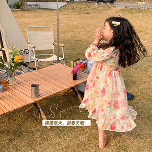 女童雪纺连衣裙女孩仙女洋气，儿童韩版长裙，宝宝春夏碎花长袖公主裙