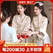 中式伴娘服2023冬季大码长袖，秀禾中国风，灰色姐妹裙伴娘团礼服