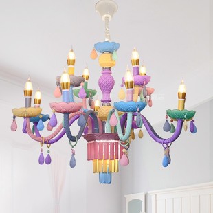 可爱儿童房北欧创意奶油风灯具彩色马卡龙女孩水晶卧室公主房吊灯