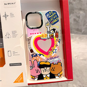 韩国彩色标签苹果13手机壳卡通，涂鸦小熊兔子贴脸女孩爱心小众，极光创意个性ins风小清新iphone14promax保护套