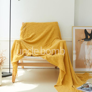 2023北欧复古菱格毛线毯子黄色针织毯床尾毯床搭沙发毯搭巾床