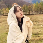 森系披肩女波西米亚流苏毛衣针织衫新疆草原旅行穿搭斗篷连帽围巾