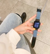 适用iwatch7表带苹果手表表带applewatch6表带5/4/3/2/1se潮牌个性牛仔帆布表带男女款情侣40/44/41/45mm