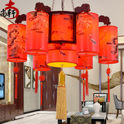 中式实木复古吊灯餐厅火锅店，茶楼饭店包房客厅，灯饰中国风羊皮灯具