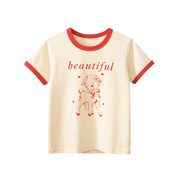 童装夏季儿童短袖t恤女童，卡通小鹿印花圆领，上衣女宝宝衣服