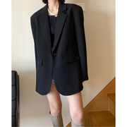 一粒扣黑色西装外套女设计感小众韩版宽松版型春季质感西服