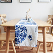 古典中国风青花瓷桌布中式茶几，布长方形餐桌布，书法禅意台布复