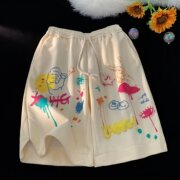 运动短裤女2023夏设计(夏设计)感小众彩色，涂鸦hiphop高街五分阔腿裤子