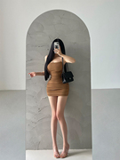 YoungGirlDay肯豆同款闪亮银丝细肩带褶皱抹胸吊带连衣裙包臀短裙