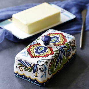 欧美客创意陶瓷黄油盒欧式餐具，带盖牛油盘点心碟，黄油碟奶酪盒收纳