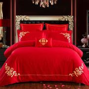 结婚床上四件套大红色棉六件套棉被套床单双人庆床上用品厂