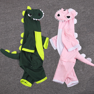 夏季儿童睡衣恐龙连体短袖男孩，卡通动物男女童宝宝家居服薄款亲子