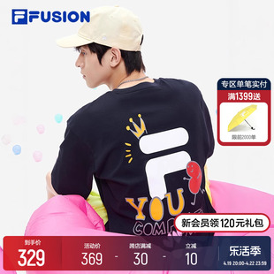 filafusion斐乐潮牌运动短袖t恤男夏多彩(夏多彩)情侣印花宽松纯棉上衣女