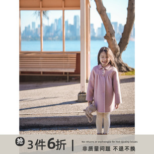史豌豆(史豌豆)女童双面，羊绒大衣2023高端童装，儿童琉璃粉洋气时髦外套