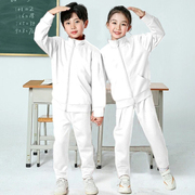 儿童加绒纯白色班服运动装中小学生白衣白裤运动会校服春秋两件套