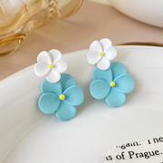 蓝色花朵耳环可爱甜美糖果色耳钉，女小众设计感简约s925纯银针耳饰