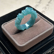 翠缘斋玉石32号23.3mm大圈指环冰蓝，水蓝绿精雕龙扳指(龙，扳指)戒指a货翡翠