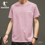 乔丹短袖t恤男2024夏季圆领宽松运动上衣，青少年粉色男装体恤