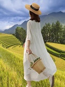 白色仙气苎麻连衣裙三亚海边度假气质飘逸长裙棉麻，文艺宽松中长裙