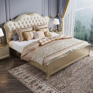 欧式实木床1.8米双人床现代简约美式轻奢床白色公主床主卧高箱床