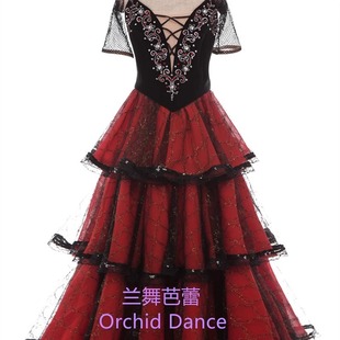 高级定制红黑色蓬蓬裙成人女士，儿童穿舞台表演长裙专业舞蹈演出服