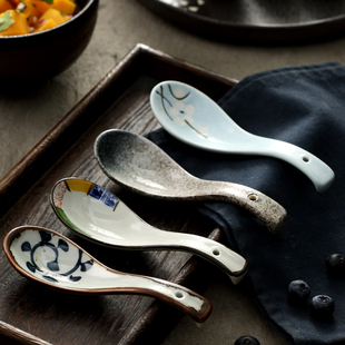 勺子多种选择日式汤勺儿童勺，陶瓷日韩风格，套装餐具小弯勺