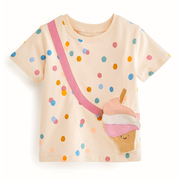 女童波点短袖t恤宝宝圆领上衣，儿童纯棉夏装中小童，半袖体恤衫挎包