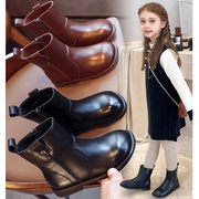 女童马丁靴2023春秋单靴真皮，儿童时尚短靴，冬季靴子加绒童鞋潮