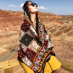 棉麻披肩女外搭西北青海湖新疆西藏旅游穿搭防晒大披风民族风围巾