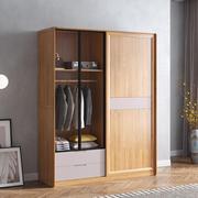 北欧轻奢实木卧室推拉门衣柜，储物移门衣橱原木现代简约玻璃门衣柜