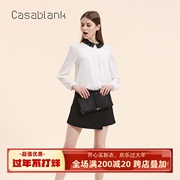 Casablank卡莎布兰卡韩风白色花边领子撞色雪纺衬衫女设计感小众