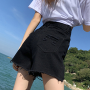 黑色破洞牛仔短裤，女夏季薄款2023年高腰显瘦宽松阔腿辣妹热裤