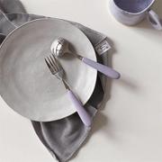 紫色香芋紫酸奶勺沙拉叉陶瓷手柄不锈钢网红甜品叉勺家用餐具