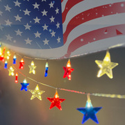 跨境LED独立日红白蓝五角星彩灯串 美国独立日户外氛围五角星串灯