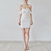 kikichau2022年夏季时尚白色网纱鱼骨连衣裙可拆短袖褶皱纯色短裙