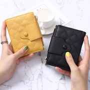 韩版钱包女士短款两折纯色，简约菱格拉链，学生钱夹多卡位高档零钱包