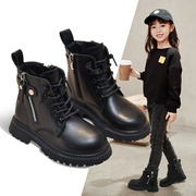 2023炸街女童靴子鞋子，秋冬款马丁靴年冬季黑色，加绒短靴儿童潮