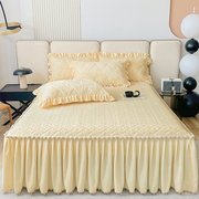 纯色夹棉牛奶绒床裙三件套冬季保暖防滑加厚床罩1.5米1.8单件床套