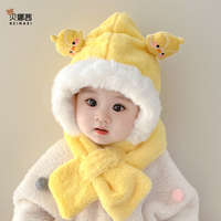 帽子冬婴儿护耳围巾，一体毛绒帽女孩宝宝，冬季帽子婴幼儿可爱超萌男