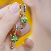 清新绿色水钻球球耳扣女轻奢精致简约小众设计感耳环韩国气质耳饰