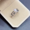 纯银精致三圈线条交叉款白色，真珍珠戒指，诸暨天然珍珠戒指可