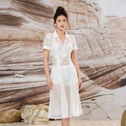 越南小众品牌lengoclam2023年夏季白色，层次感透视长裙